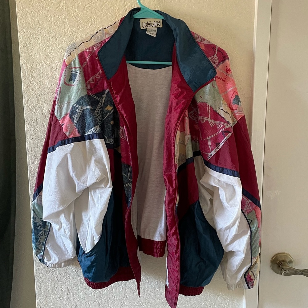 Vintage raspberry and teal windbreaker jacket